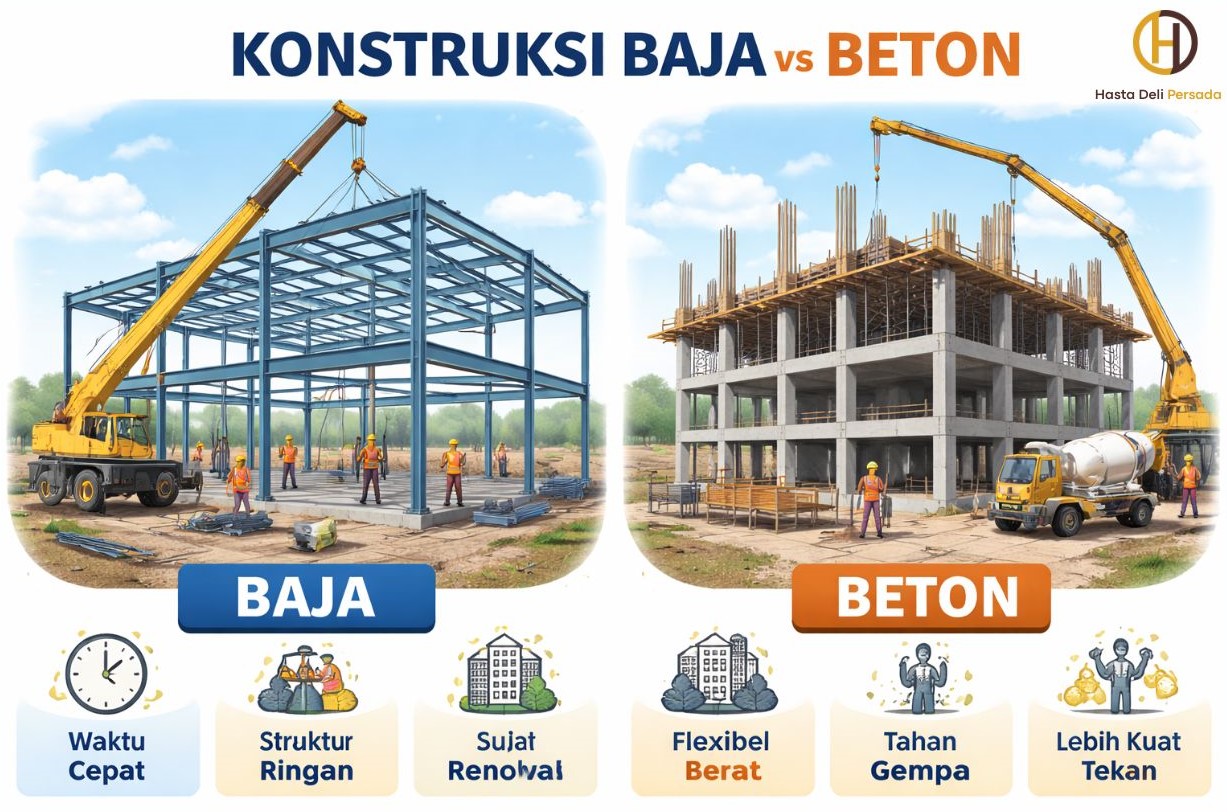 Perbandingan Konstruksi Baja vs Beton untuk Bangunan 1–5 Lantai | HDP
